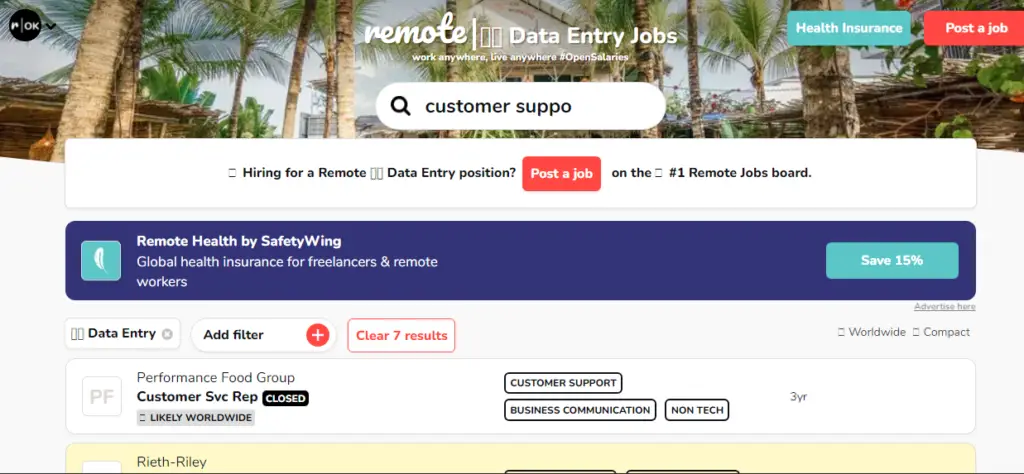Remoteok.io hiring remote workers