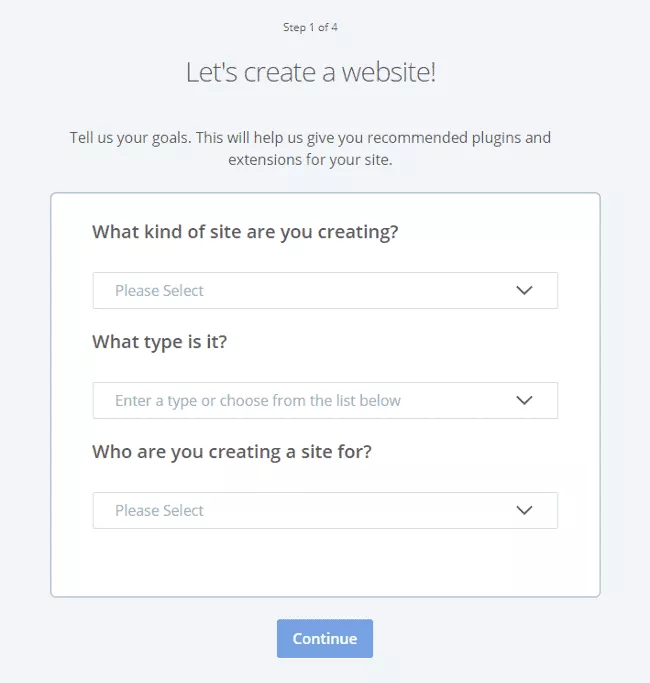 Bluehost create website question page