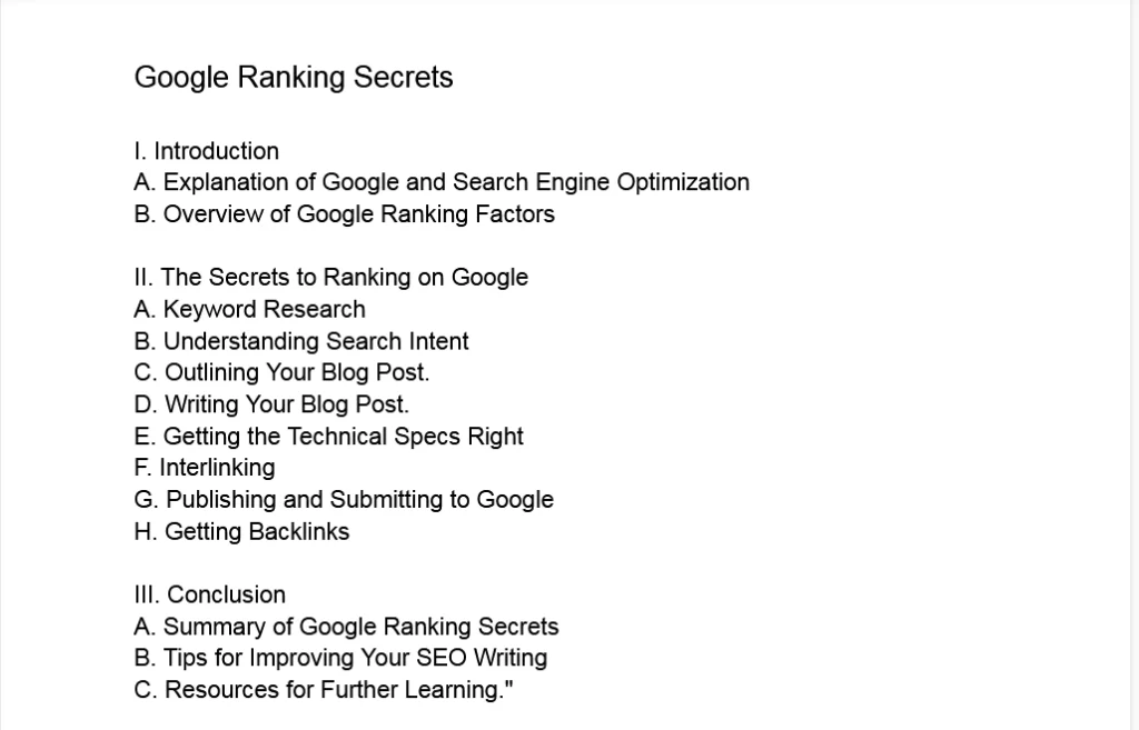 create a blog outline before writing it for effective google ranking